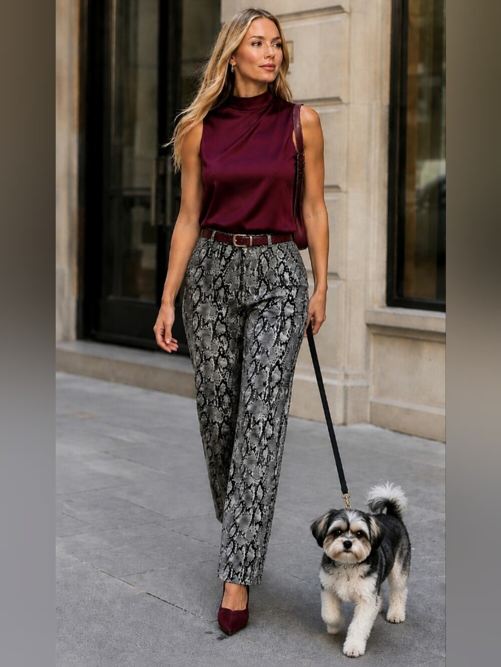 MANGO🎀MNG Snakeskin Print Slim High Rise Viscose Gray Pants Sz: 10